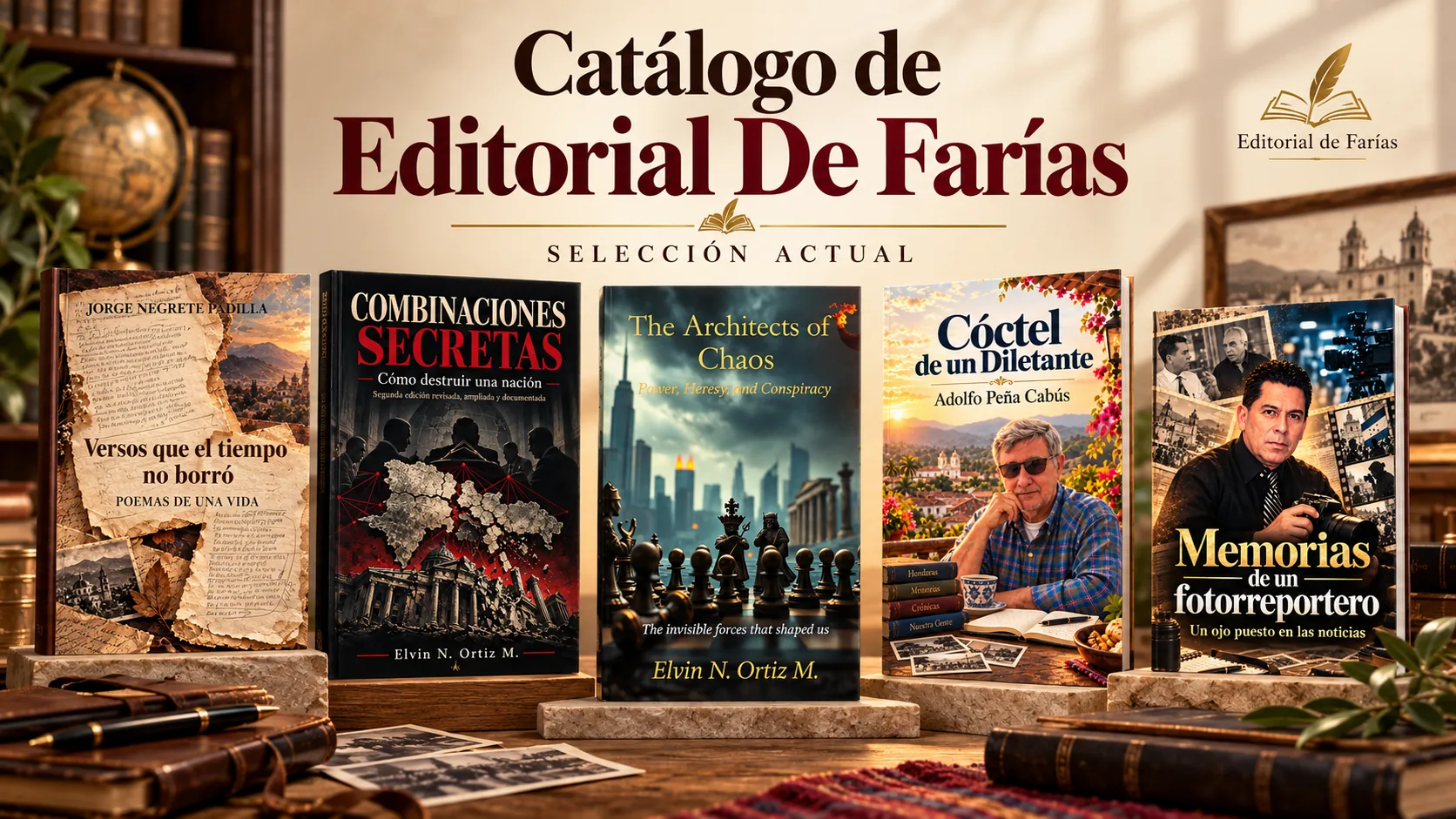 Selección visual de cinco libros de Editorial De Farías